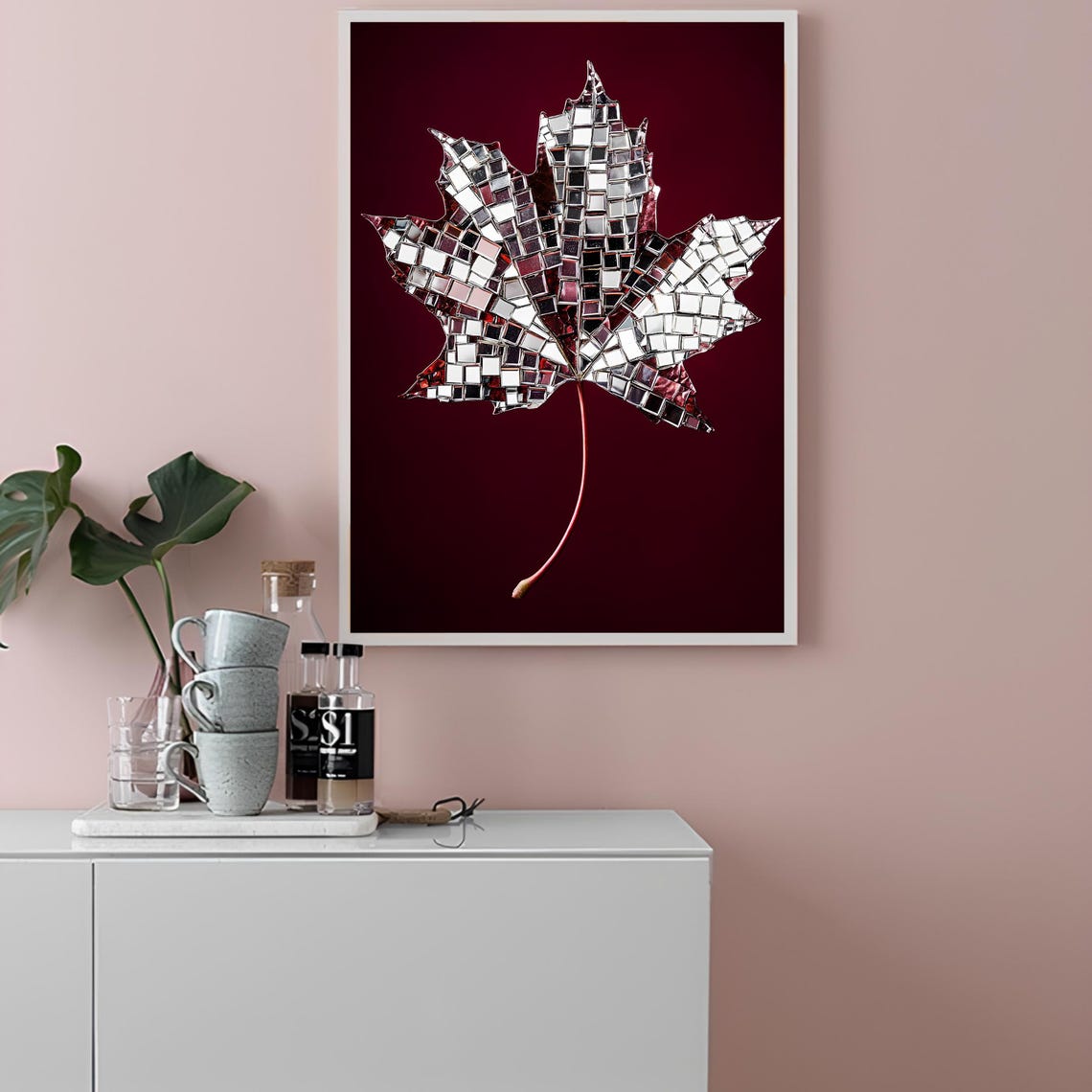 Disco Ball Maple Leaf Burgundy Fall Autumn Botanical Wall Art - Image 2
