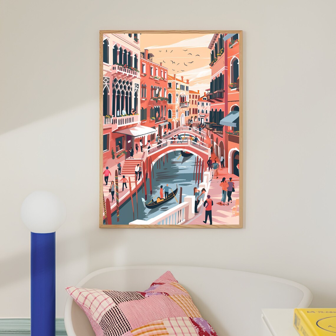 Venice Italy Grand Canal Bridge and Gondola Daytime Illustration Poster - Image 2