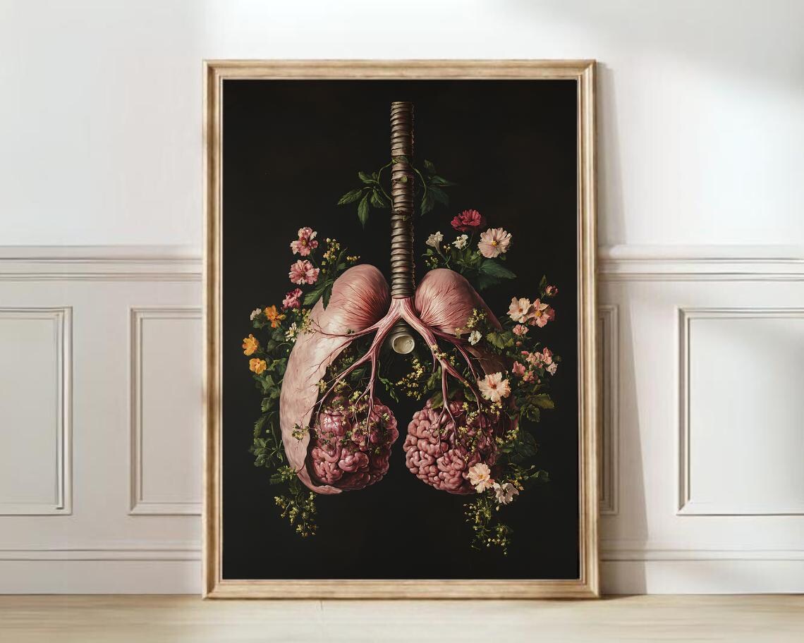 Human Lungs Vintage Floral Anatomy Art Print