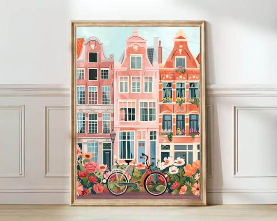 Amsterdam Illustration Travel Poster, Nursery Decor