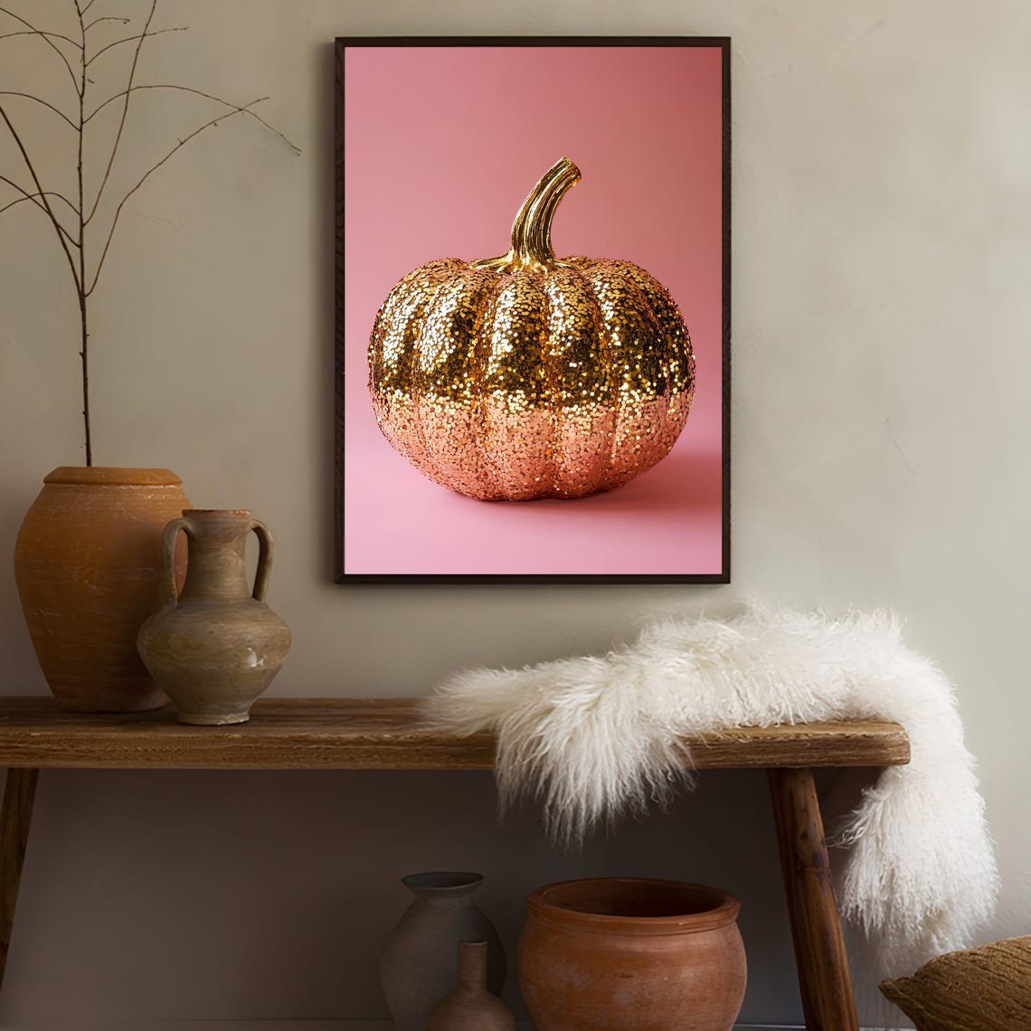 Gold Glitter Pumpkin Pink Fall Autumn Eclectic Kitchen Poster - Image 5