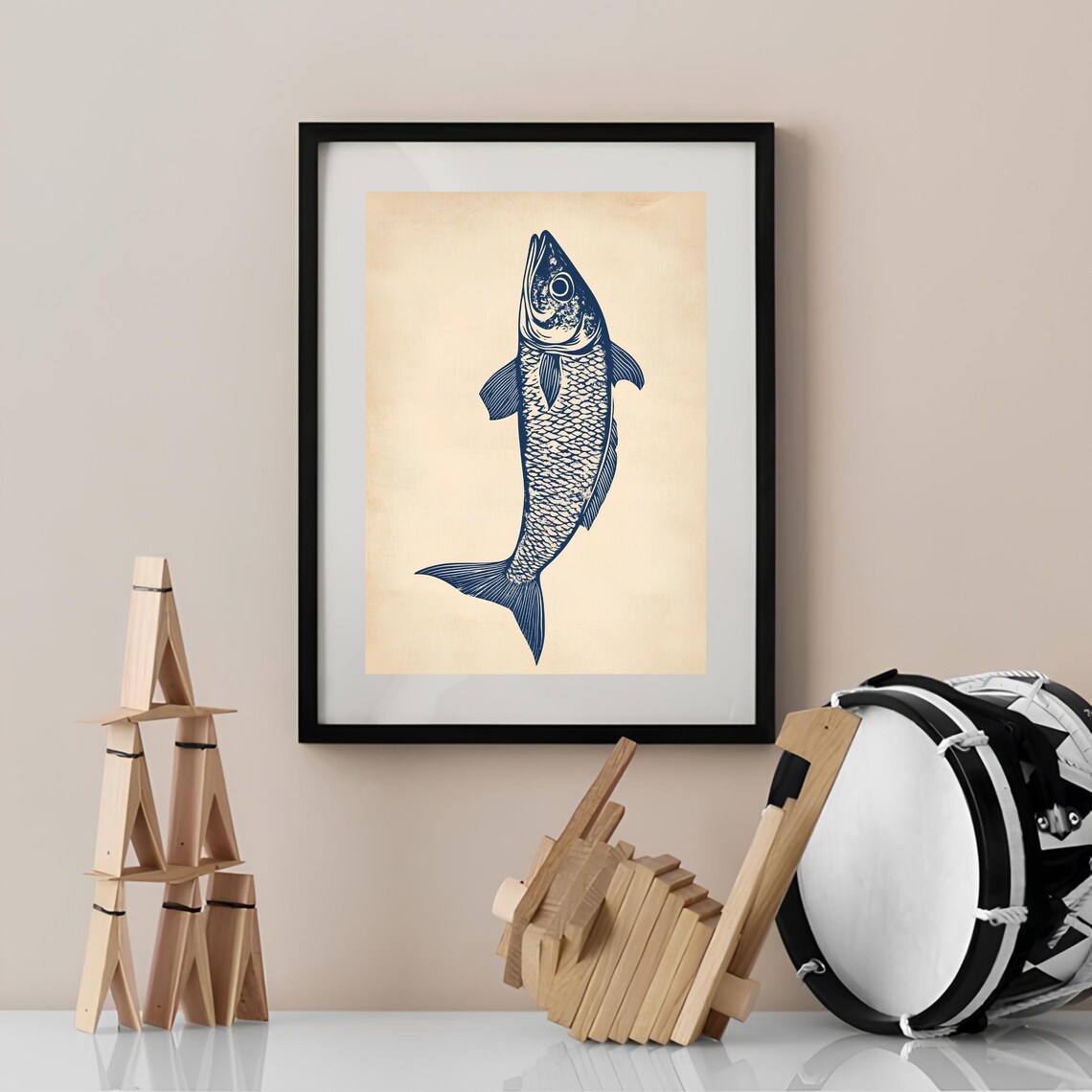 Herring Linocut Vintage Poster, Eclectic Kitchen Art - Image 2