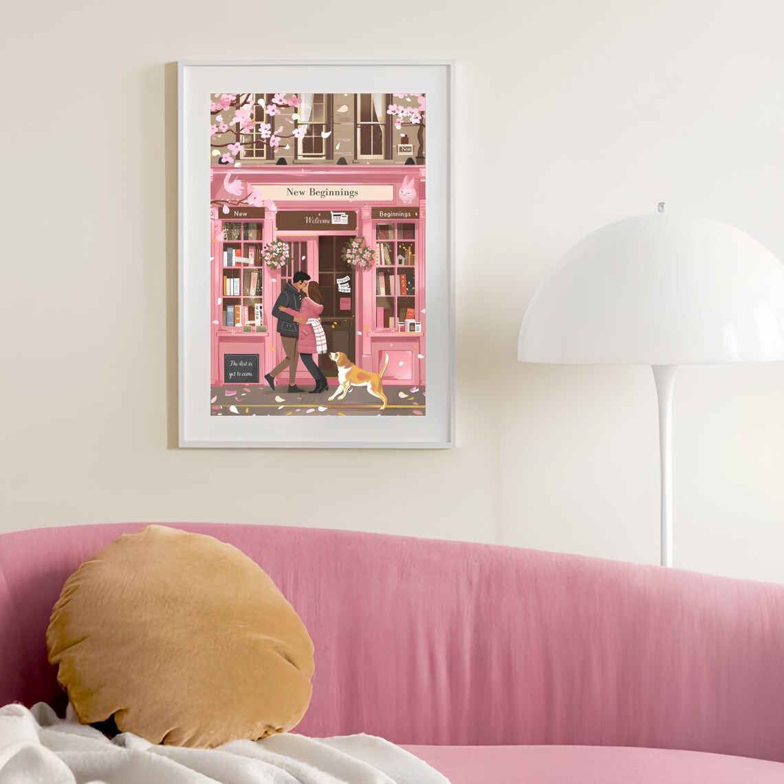 New Beginnings Pink Bookshop Cherry Blossom Romance Art Poster - Image 2