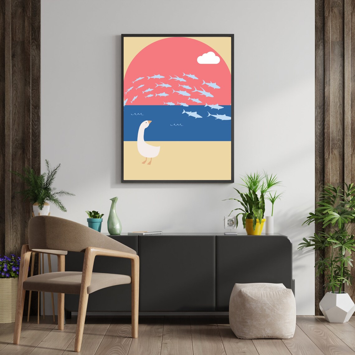 Goose Beach Cute Funny Animal Nursery Art Print - Image 2