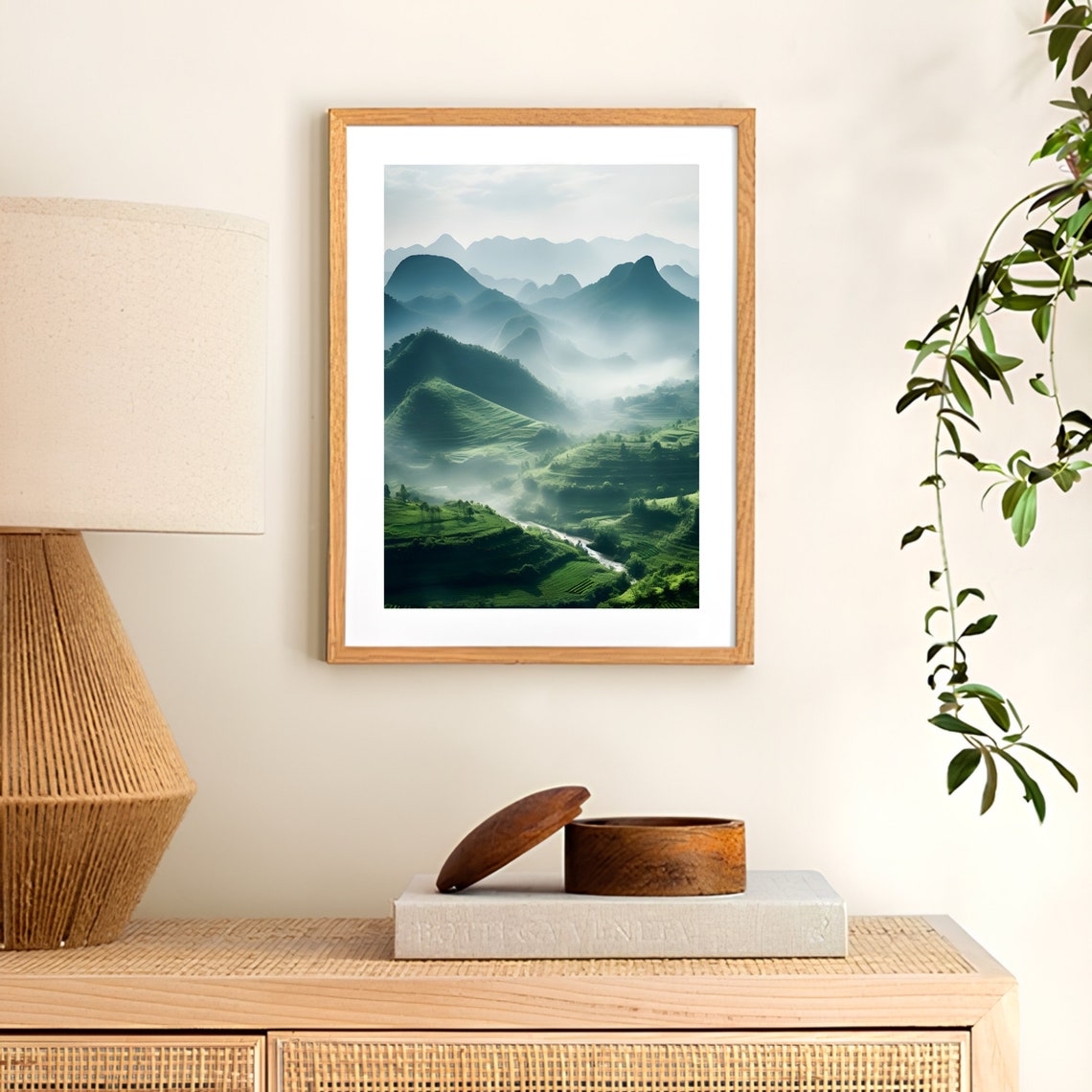 Misty Sage Green Karst Mountain Landscape Photography Poster - Image 2