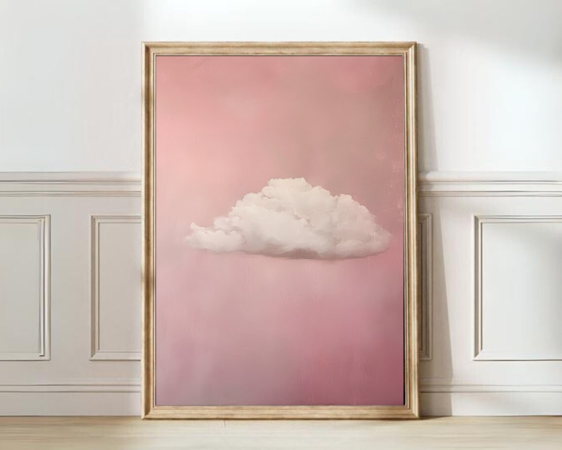 Cloud Print, Minimalist Pink Wall Art Poster