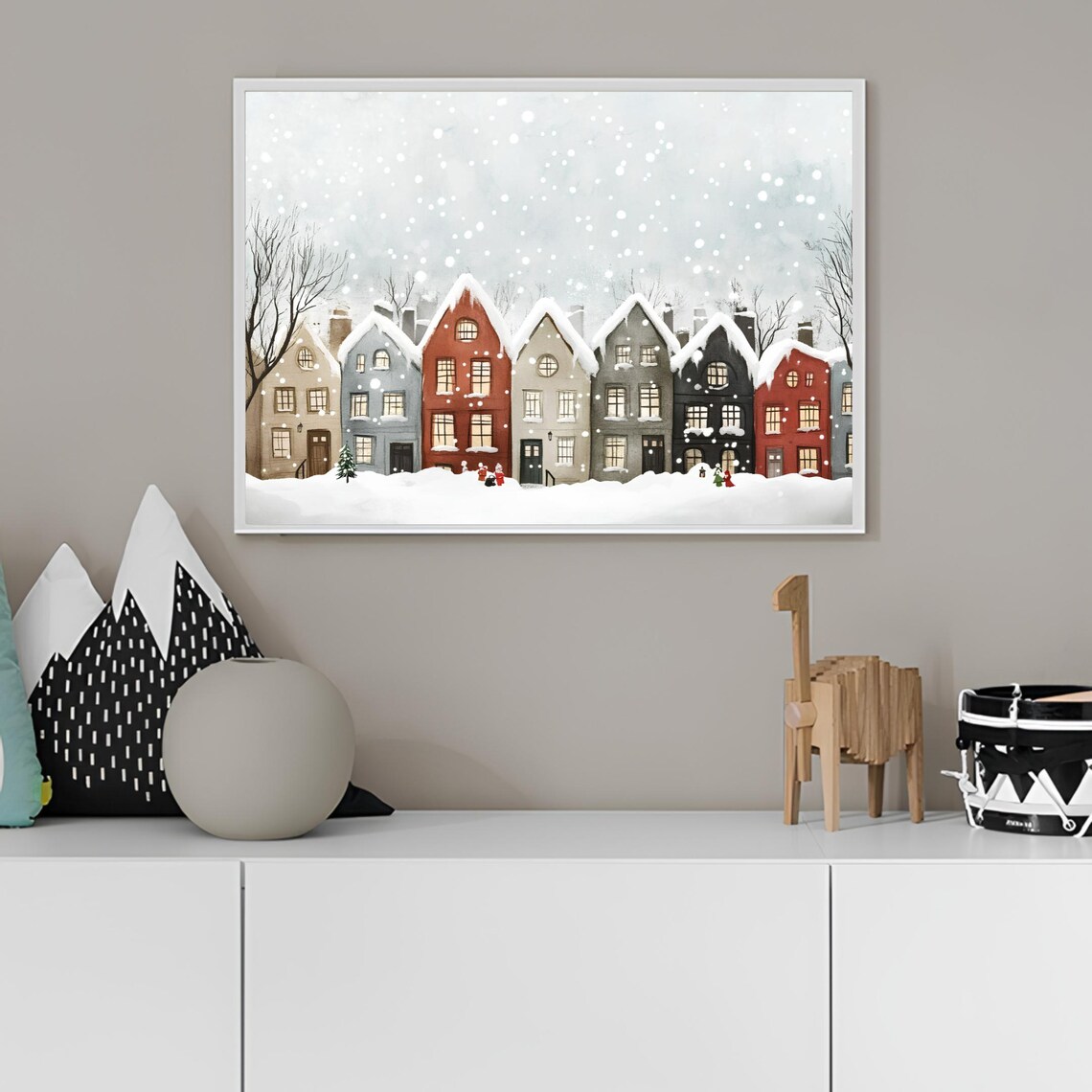 Norway Winter Snowfall Row Houses Scandinavian Village Art Poster - Image 2