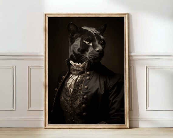 Victorian Black Panther Portrait in Suit Dark Elegant Animal Print
