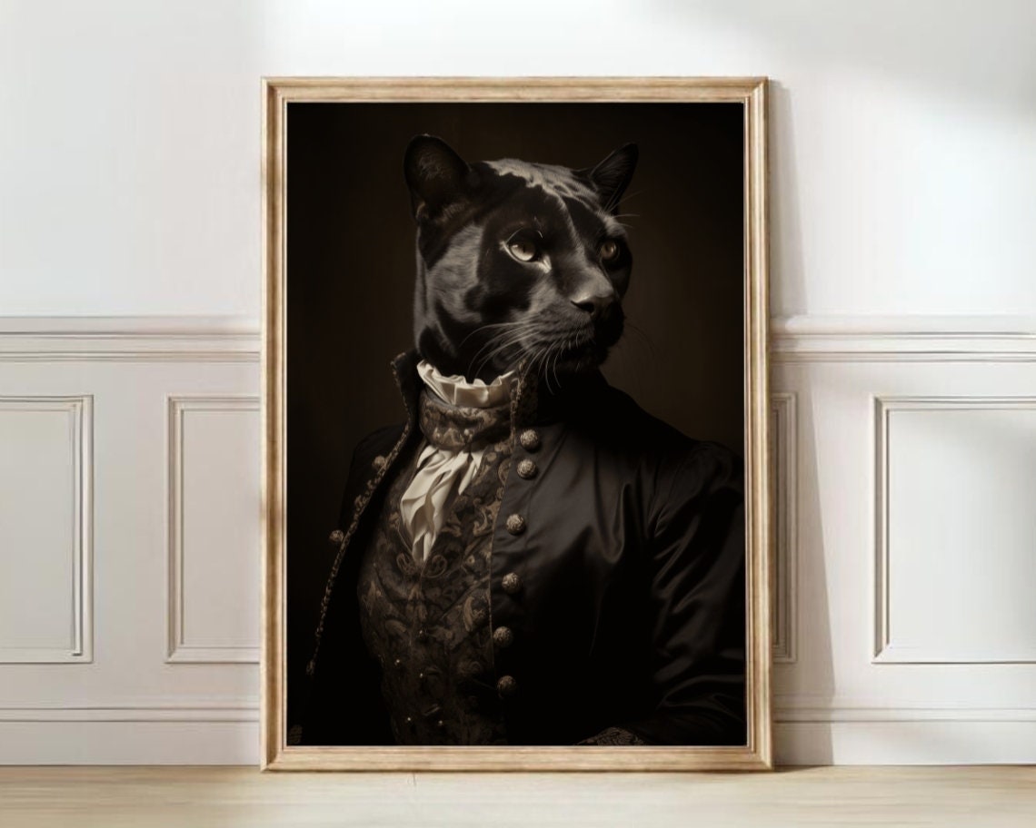 Victorian Black Panther Portrait in Suit Dark Elegant Animal Print