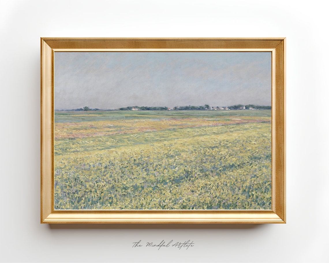 Vintage Meadow Painting Vintage Landscape Painting Flower Field Painting Wildflowers Print Farmhouse Decor Rustic Country Art Print