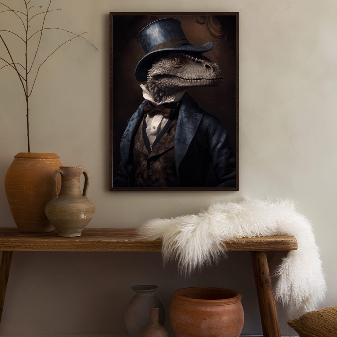 Victorian Dinosaur Gentleman Portrait In Top Hat Gothic Poster - Image 2