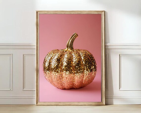 Gold Glitter Pumpkin Pink Fall Autumn Eclectic Kitchen Poster