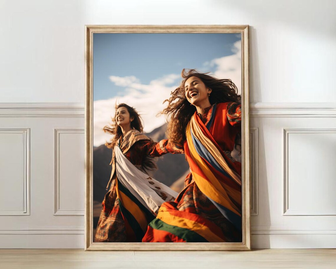Joyful Afghan Women in Traditional Dress Cultural Photography Poster