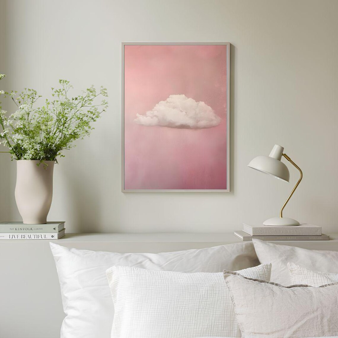Cloud Print, Minimalist Pink Wall Art Poster - Image 2