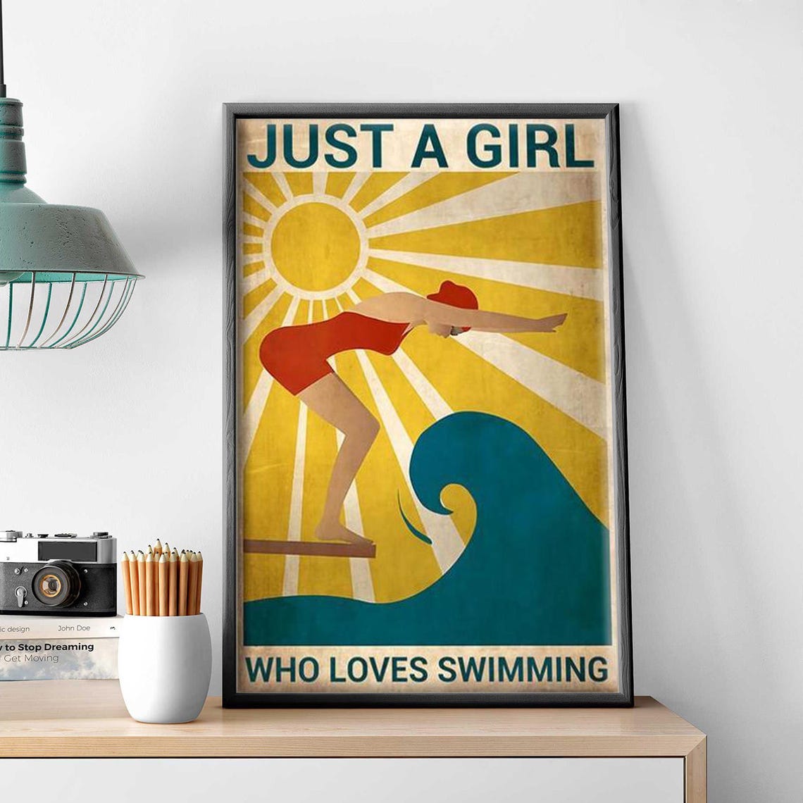 Swimming Girl Pool Art Print Just A Girl Who Loves Swimming Poster Vintage Swimming Girl Wall Art Swimming Wall Decor - Image 3