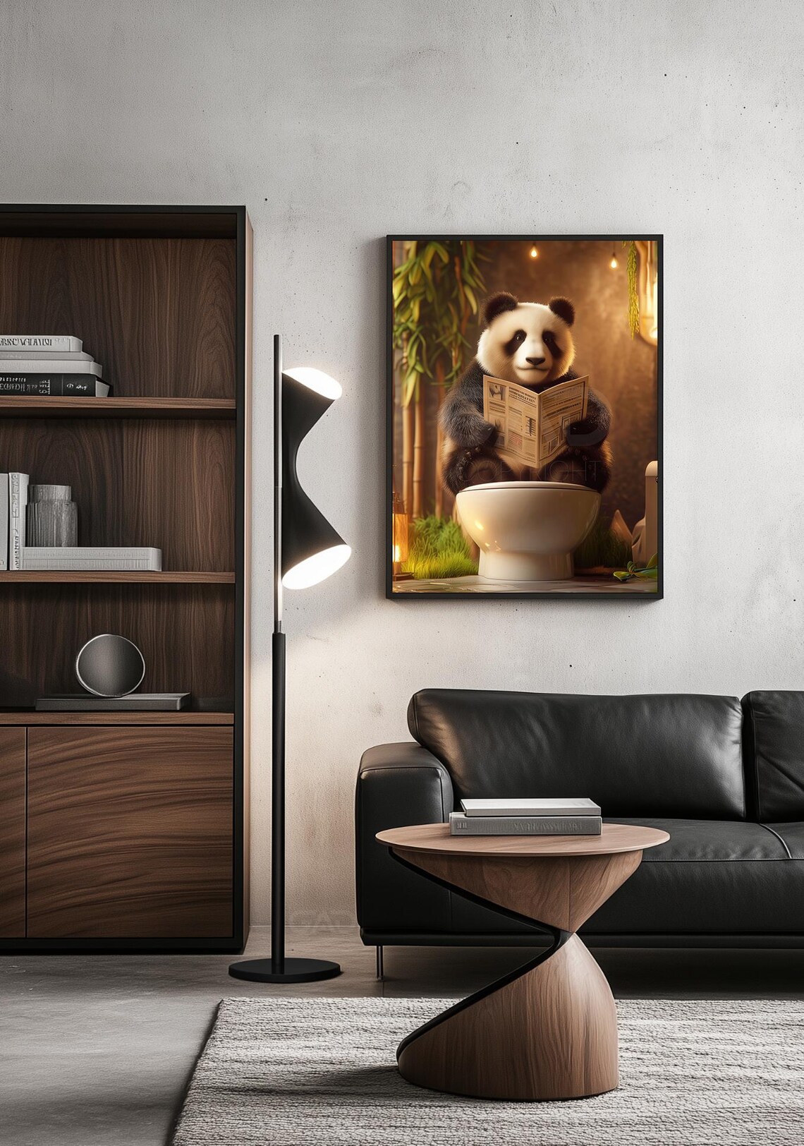Panda Reading a Newspaper on the Toilet Bathroom Humor Poster - Image 2