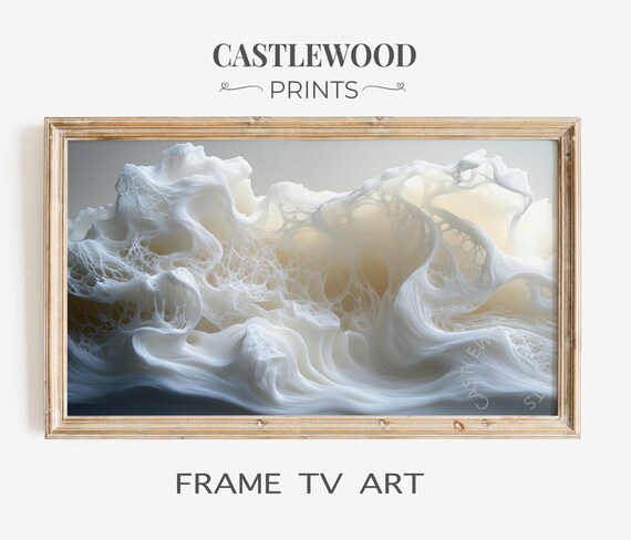 Elegant Ocean Foam Wave Painting Textured Coastal Frame TV Art Poster