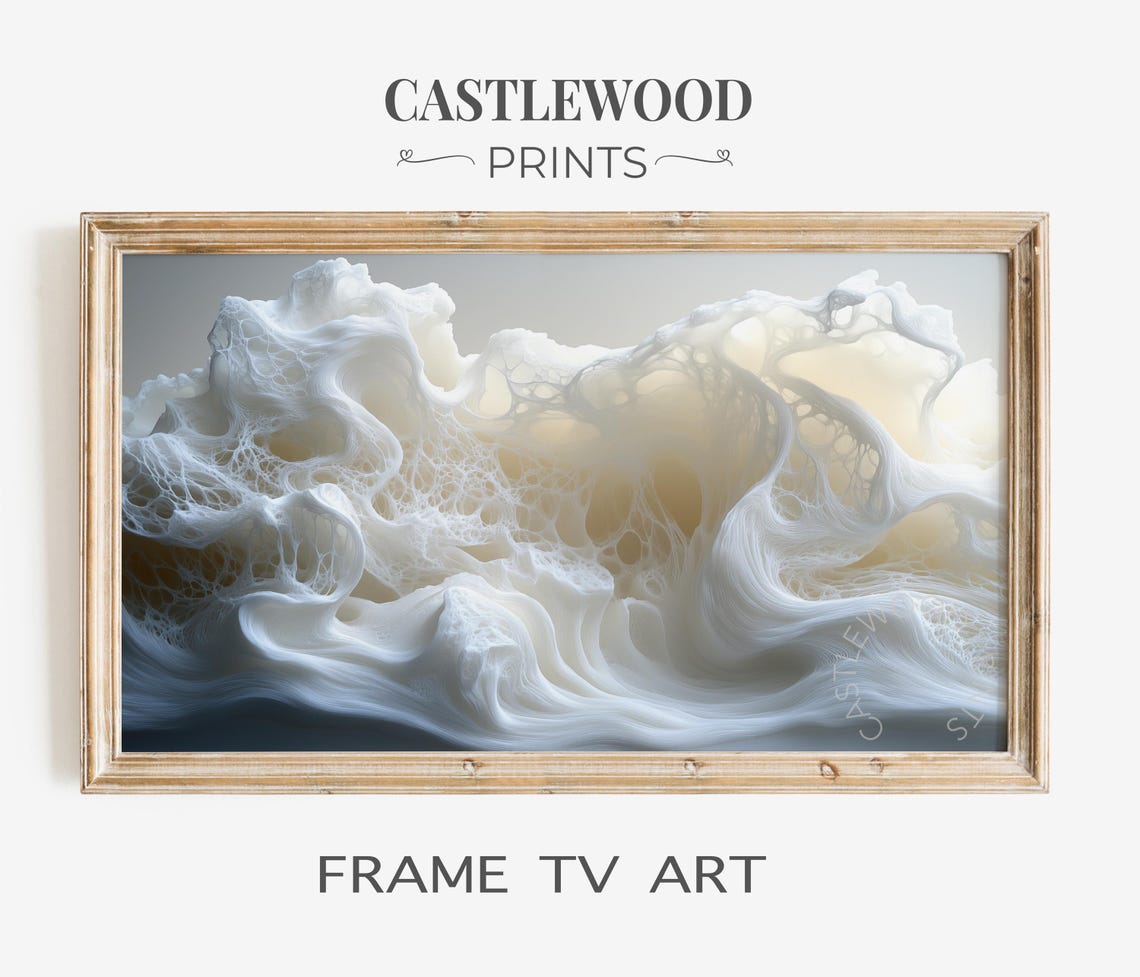 Elegant Ocean Foam Wave Painting Textured Coastal Frame TV Art Poster