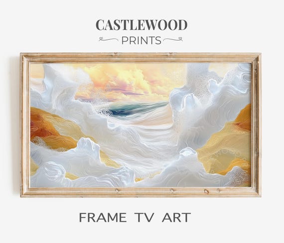 Abstract Ocean Painting Frame Tv Art Sunset Seascape Artwork Coastal Decor For Samsung Nautical Print 21