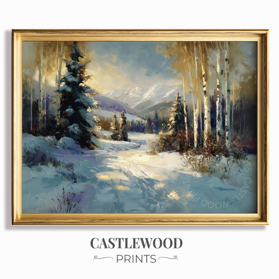 Sunrise Over Snowy Birch Forest Winter Mountain Landscape Art Print