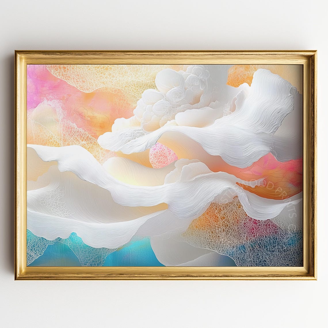 Ethereal Cloudscape Art Whimsical Pastel Sky Dreamlike Cloud Wall Decor Tranquil Sunset Painting Soft Abstract Print 479