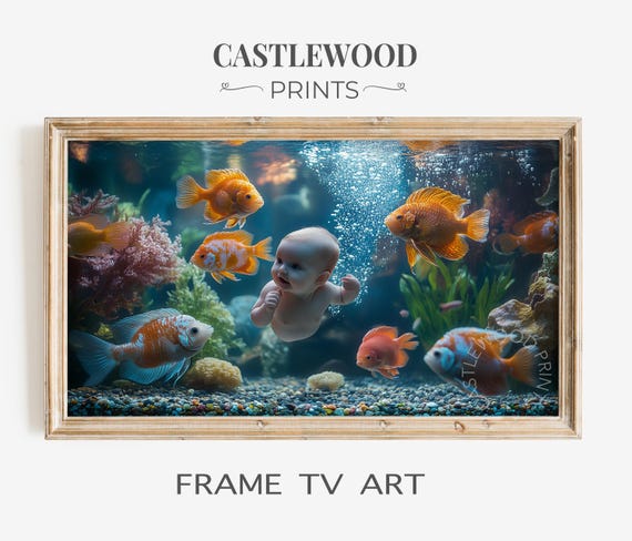 Baby And Fish Underwater Art Frame Tv Ocean Inspired Decor Aquatic Nursery Wall Print For Samsung 73