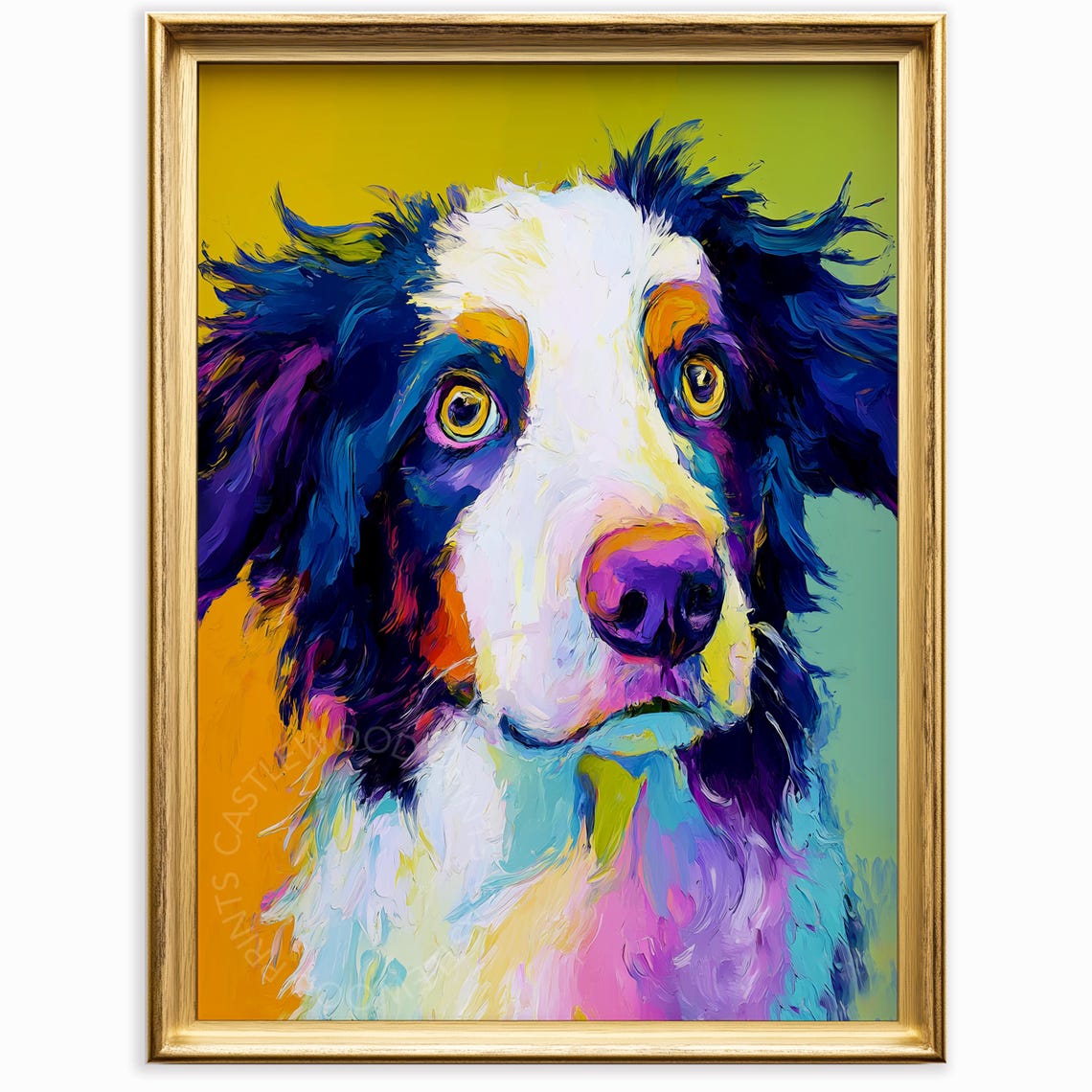 Happy Colorful Dog Face Portrait Poster Pop Art Style Pet Artwork