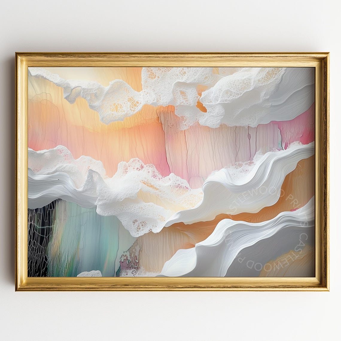 Abstract Sunset Cloudscape Painting Dreamy Pastel Sky Art Modern Wall Decor Elegant Soft Colors Serene Landscape 482