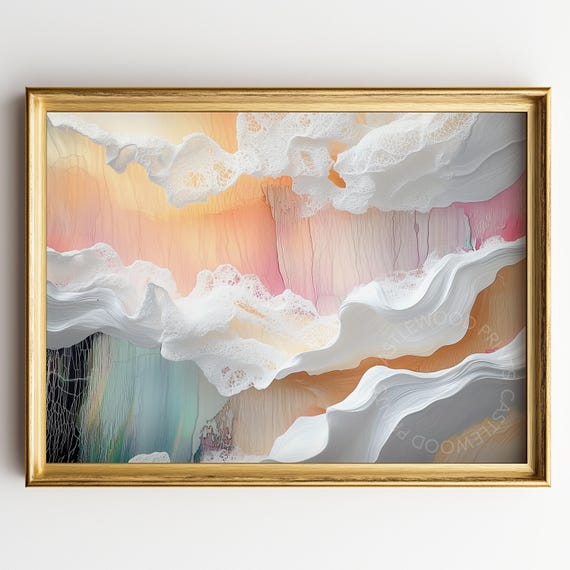 Abstract Sunset Cloudscape Painting Dreamy Pastel Sky Art Modern Wall Decor Elegant Soft Colors Serene Landscape 482