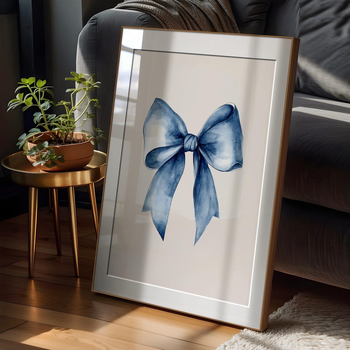 Girly Blue Watercolor Bow Coquette Balletcore Ribbon Art Poster