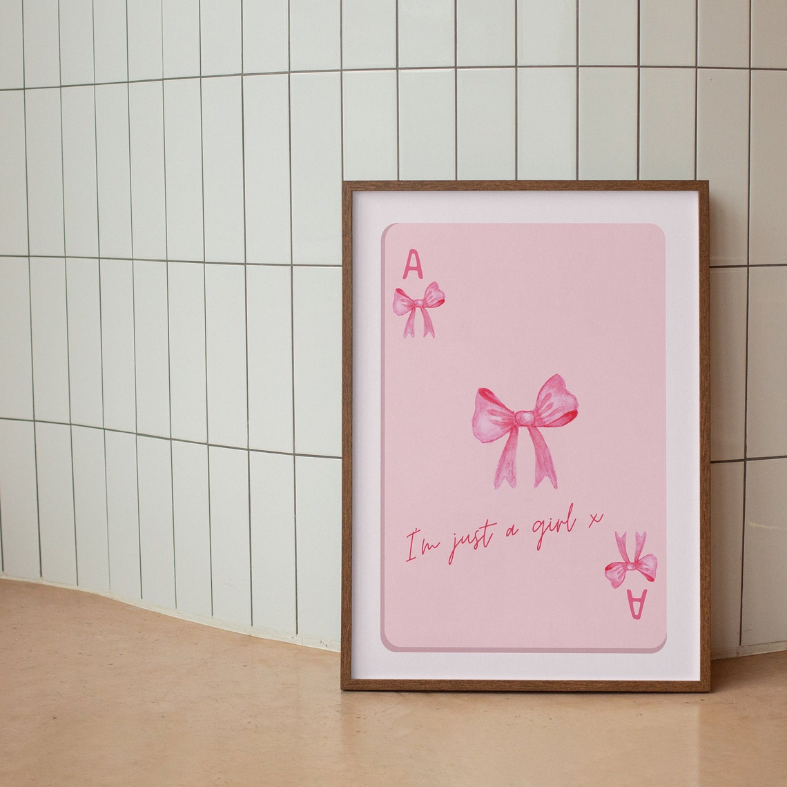 Im Just A Girl Pink Bow Ace Of Hearts Playing Card Coquette Decor Poster - Image 3