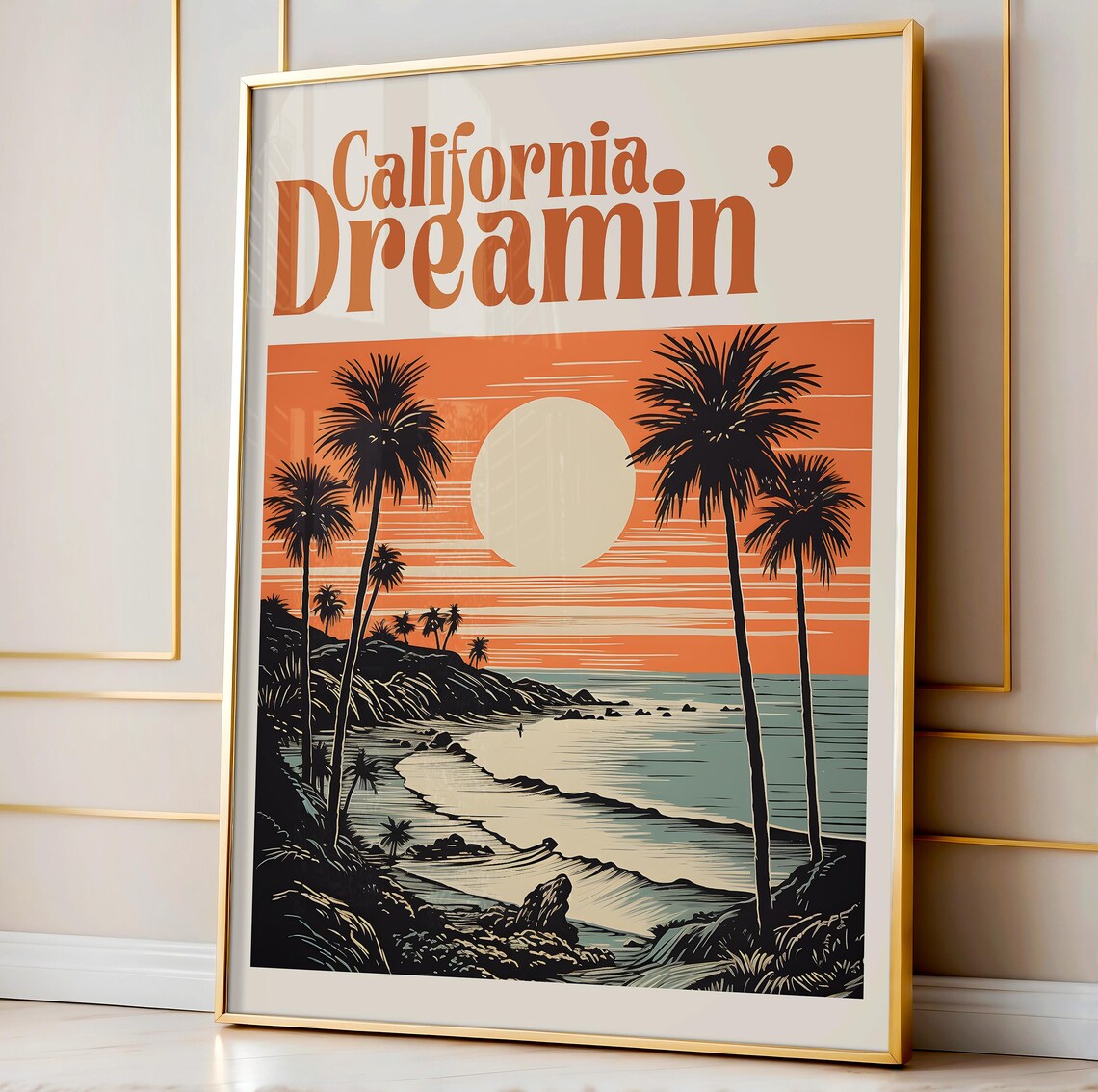 California Dreamin Palm Tree Beach Sunset Travel Style Poster