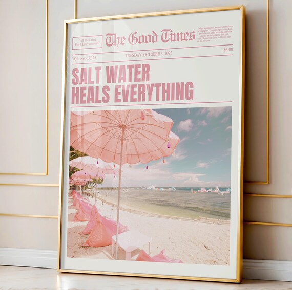 Pink Coastal Print Trendy Newspaper Poster Coastal Wall Art Beachy Wall Art Light Pink Wall Art Surf Poster Maximalist Decor