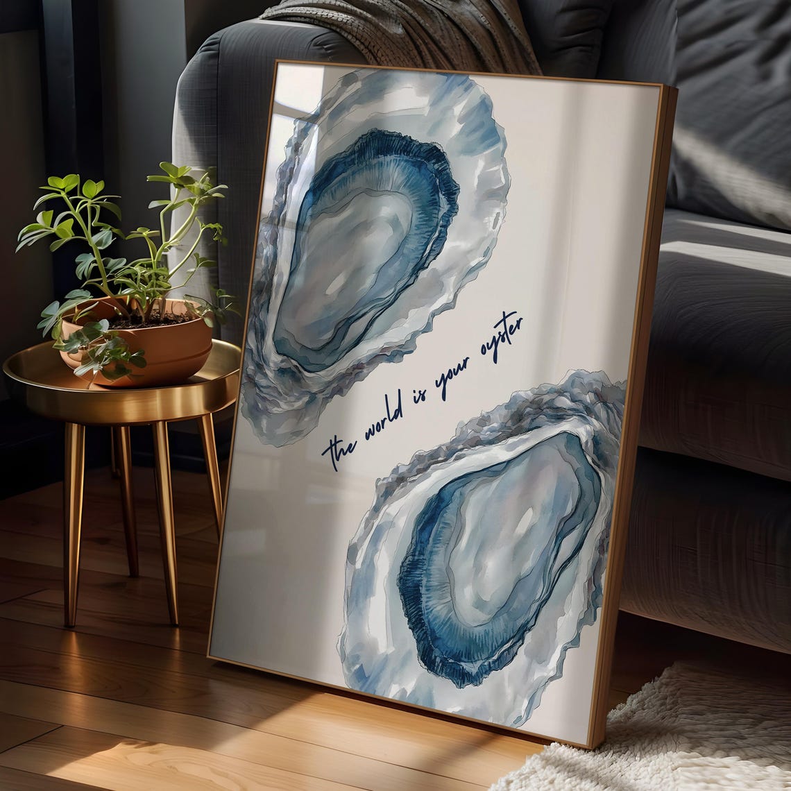 The World Is Your Oyster Watercolor Shell Quote Poster Coastal Art