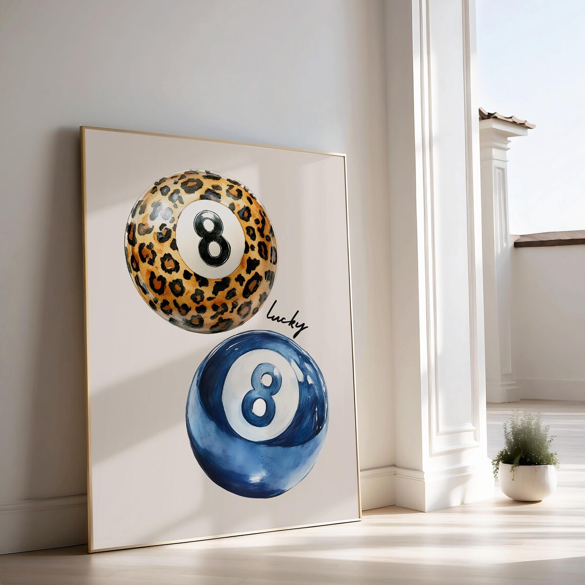 Navy 8 Ball Leopard Print Lucky You Art Print