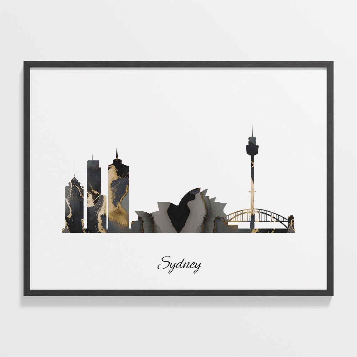 Sydney Australia Black Gold Marble Skyline Silhouette Cityscape Poster