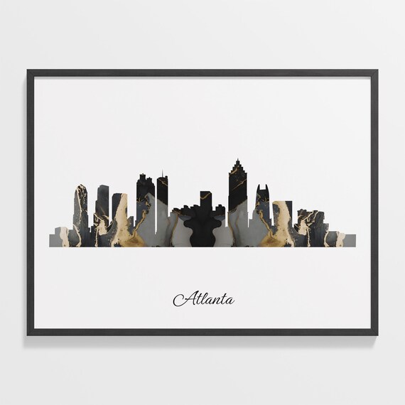 Marble Cityscape Atlanta Skyline United States Black Gold Elegant Art Poster