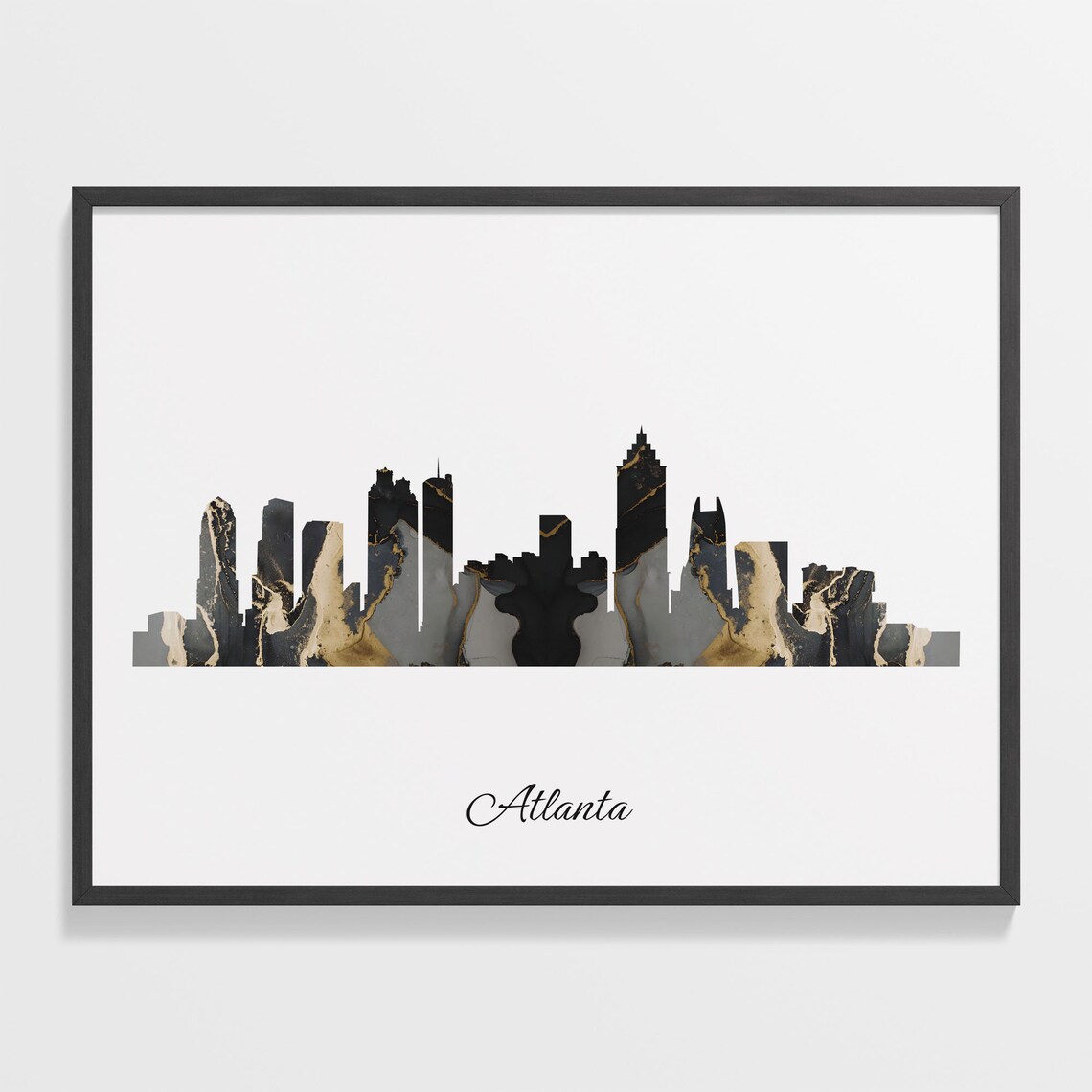 Marble Cityscape Atlanta Skyline United States Black Gold Elegant Art Poster