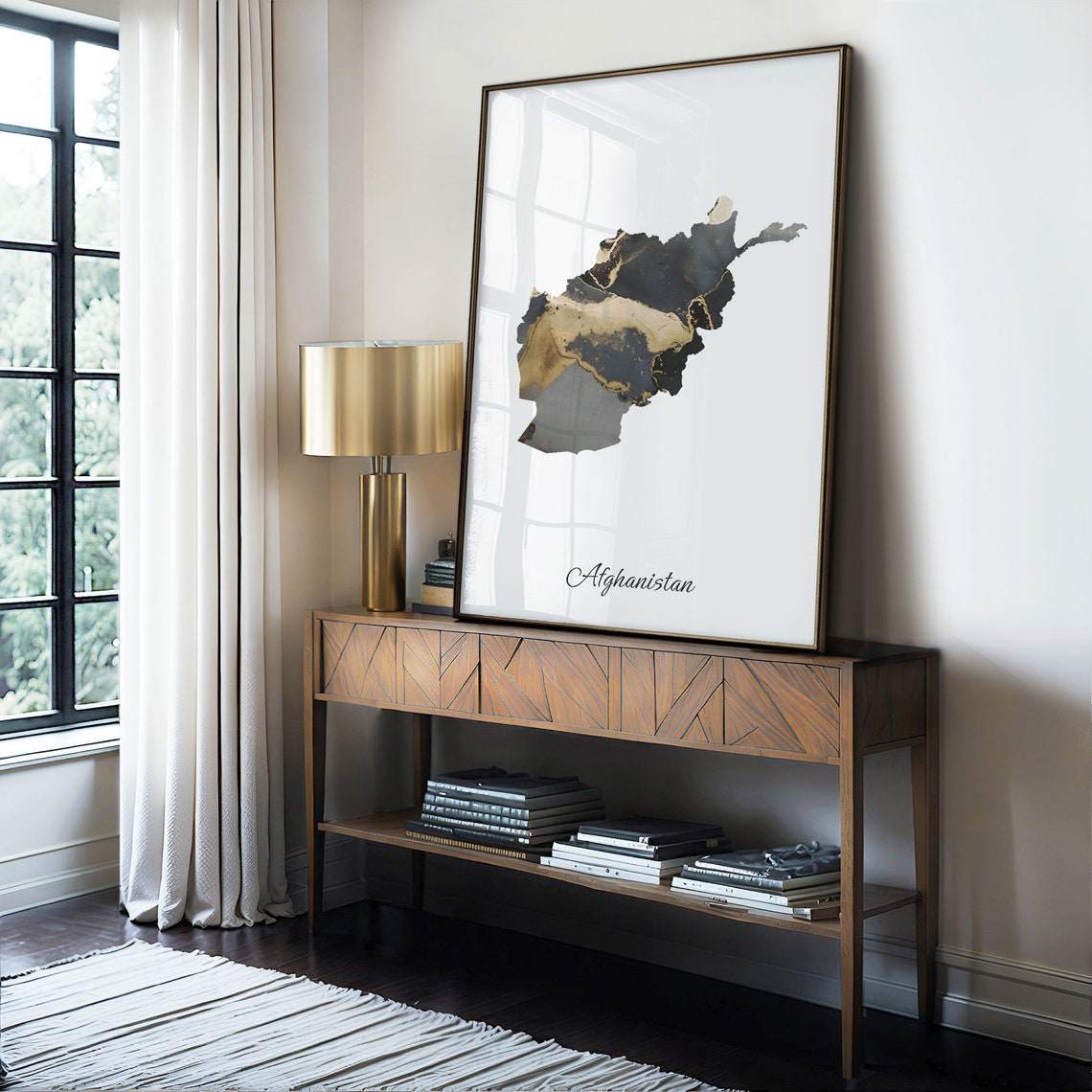 Afghanistan Black and Gold Marble Silhouette Country Map Poster - Image 4
