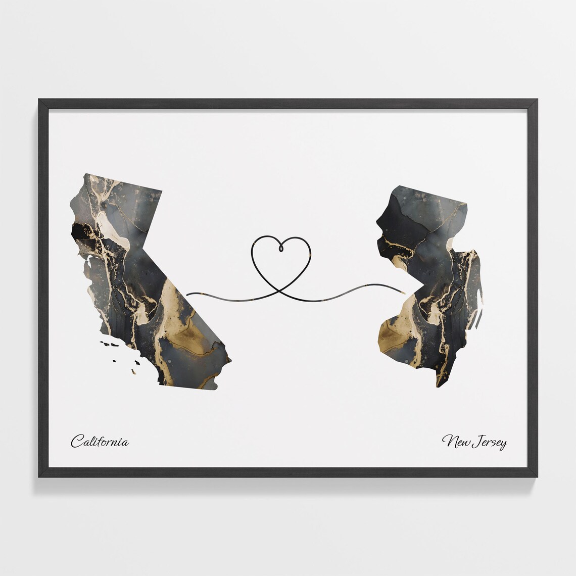 California to New Jersey Map Poster, Travel Art