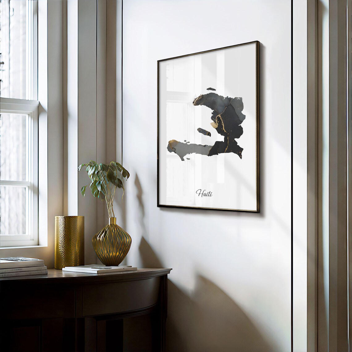 Haiti Elegant Map Art Print, Black And Gold - Image 3
