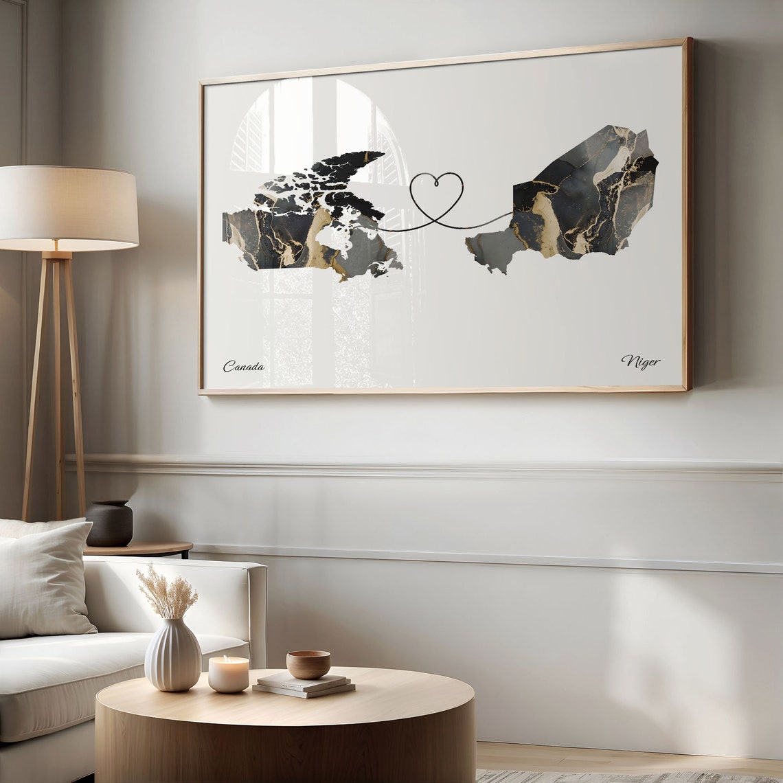 Canada and Niger Heart Connected Two Countries Marble Map Poster - Image 2