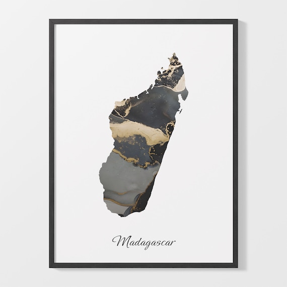 Madagascar Stylish Black And Gold Marble Map Luxury Decor Art Poster