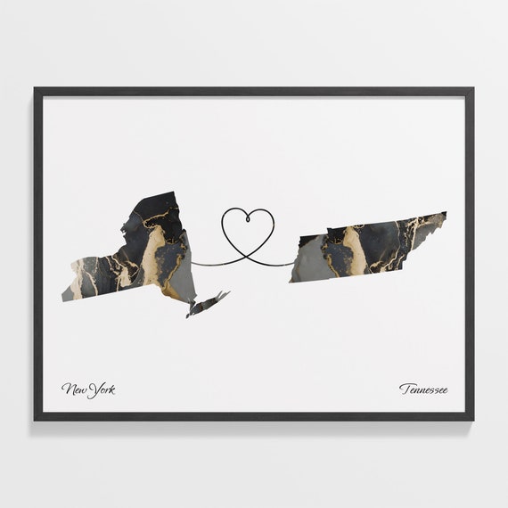 New York To Tennessee Map Poster, Travel Art