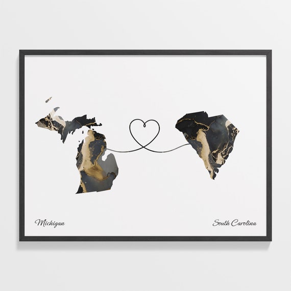 Michigan to South Carolina Map Travel Poster