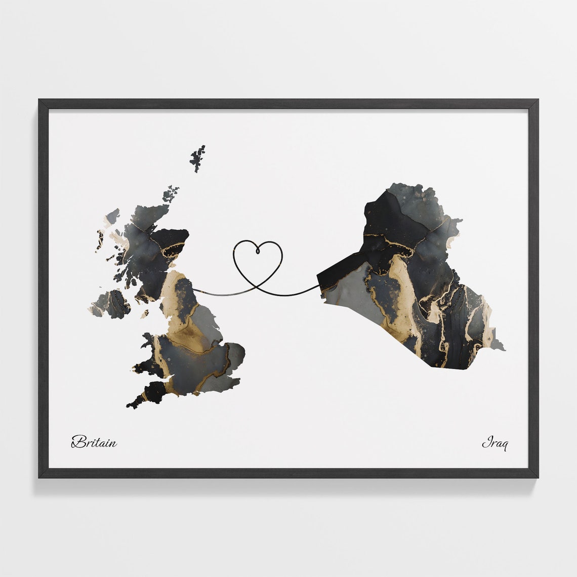 Britain To Iraq Heart Linked Marble Map Love Connection Poster