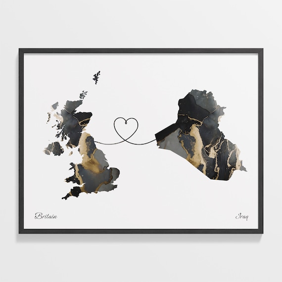 Britain To Iraq Heart Linked Marble Map Love Connection Poster