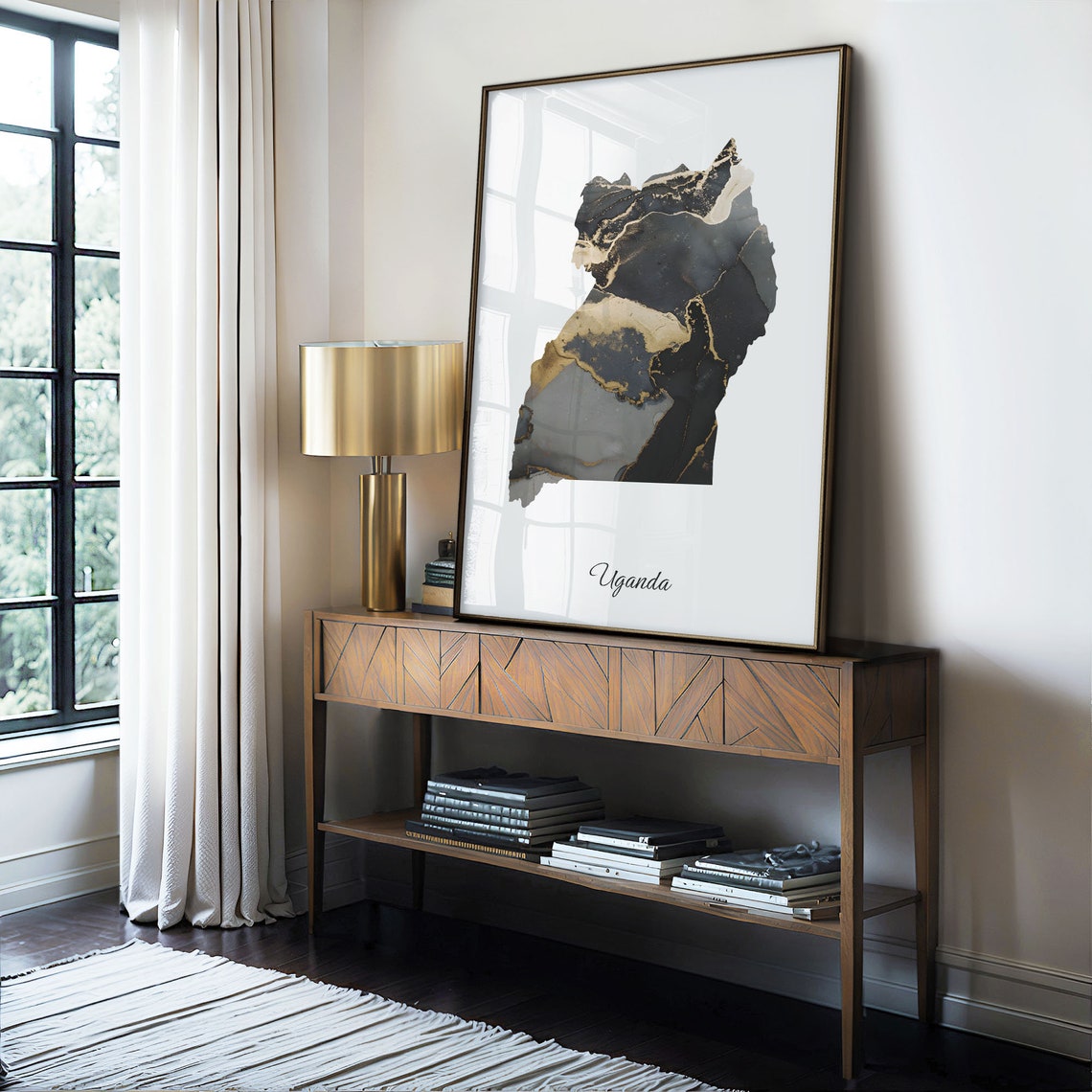 Uganda Black And Gold Marble Map Minimalist Elegant Art Poster - Image 4