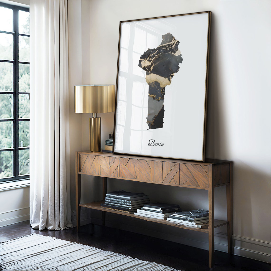Benin Black and Gold Marble Silhouette Country Map Art Poster - Image 4