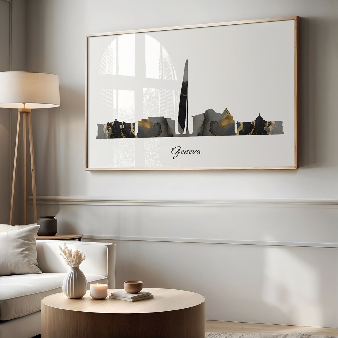 Geneva Black Gold Marble Skyline Switzerland Cityscape Travel Gift Poster - Image 2